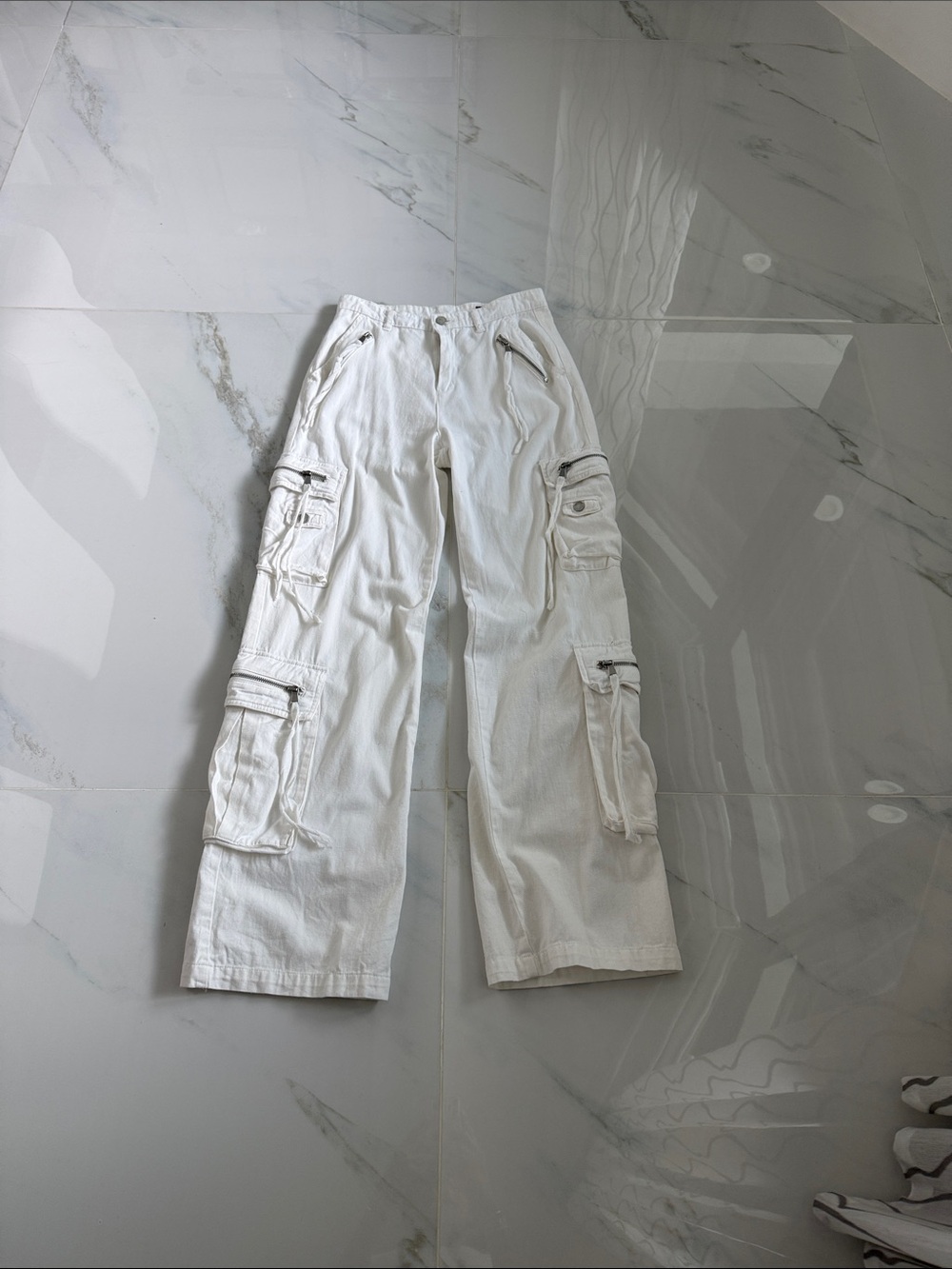 Blank NYC White Cargo Pants with Zip and Flap Pockets